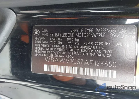 2010 BMW 328I из США, поврежденный, VIN WBAWV1C57AP123650